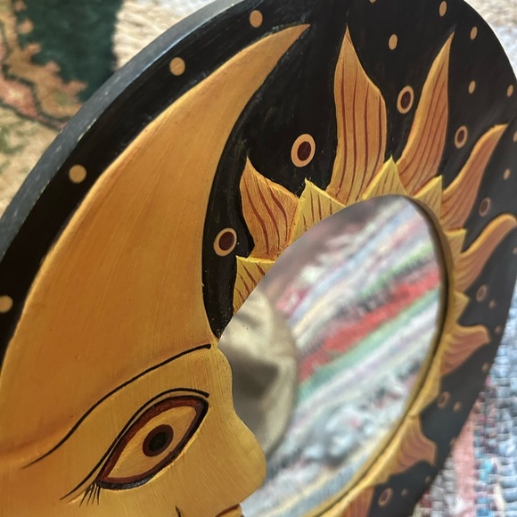 Vintage 90s Sun and Moon Wall Mirror - Black and Yellow 11.5" - Picture 7 of 10